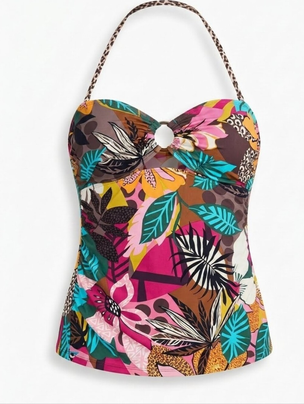 Bleu Rodbeattie  Colorful Tropical Bandeau Swim Top with Twist Detail Sz12